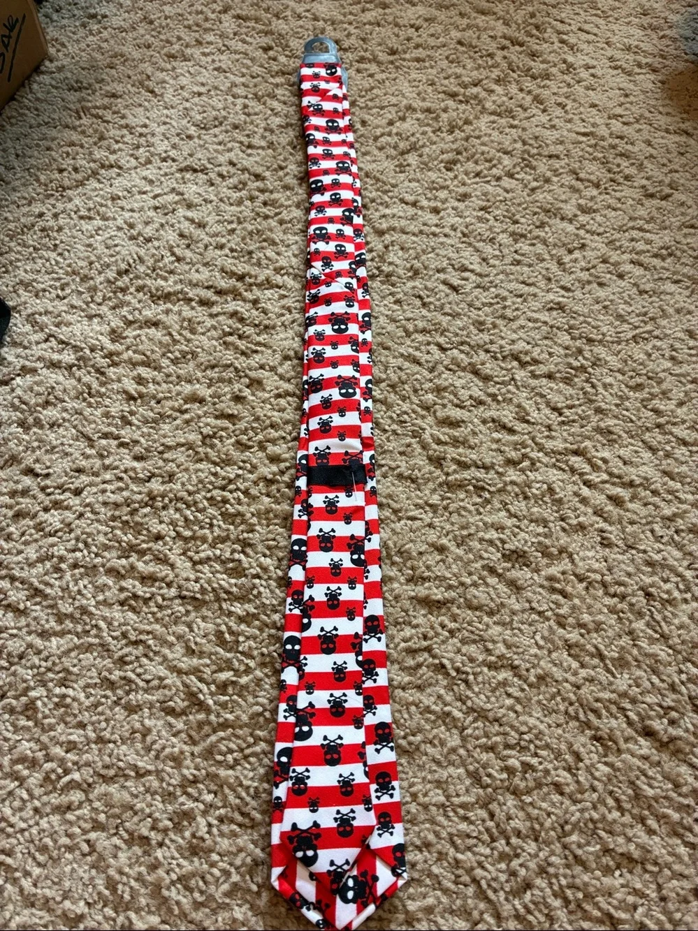 Skulls Red and White Skull Stripe Tie with Black Skulls